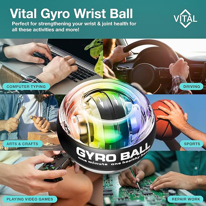 Vital Wrist Ball Exerciser Gyro Ball Hand Gyroscopic Wrist Strengthener & Forearm Trainer with Zinc Rotor Grip Strength Training, Wrist Exerciser & Arm Exercise Equipment Portable Fitness Accessory