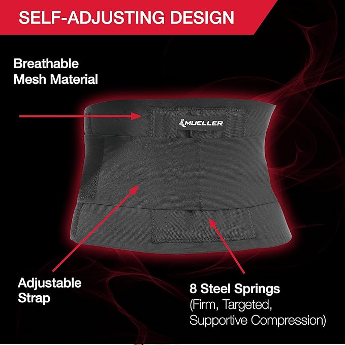 MUELLER Sports Medicine Adjustable Back Brace, Ideal for Upper and Lower Back Pain, Relief & Support for Men and Women, Strains, Sciatica, Scoliosis, Black