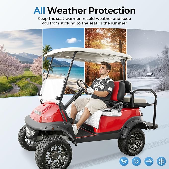 Tecoom Golf Cart Seat Covers, Universal Golf Cart Seat Towel Blanket with Armrest Strap 4 Pockets Non-Slip Bottom, Fits Club Car, EZGO, Yamaha, and More Front Seats, Protect Seats from Pet-Scratch Sun