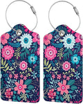 Luggage Tags for suitcases, 2 Pack Tropical Flower Luggage Tag, Leather Stainless Steel Loop Label Tag for Women Girl Travel Bag Suitcase