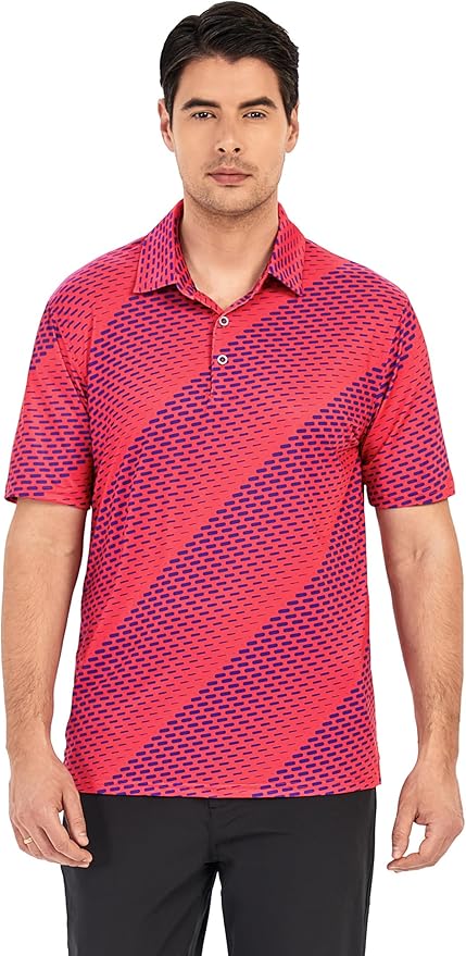 Esabel.C Golf Shirts for Men Dry Fit Performance Short Sleeve Print Moisture Wicking Collared Shirt