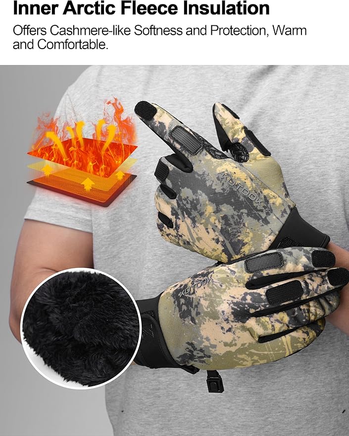 KUTOOK Winter Fishing Gloves for Men& Women Waterproof Glove Cold Weather Hunting Photography Shooting Hiking