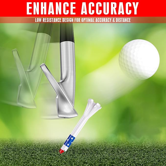CHAMPKEY 5-Prong Plastic Golf Tees 120 Pack - Star and Stripe Marking System Golf Plastic Tees - Includes 100 Pcs 3-1/4" and 20 Pcs 1-1/2" Plastic GLF Tees