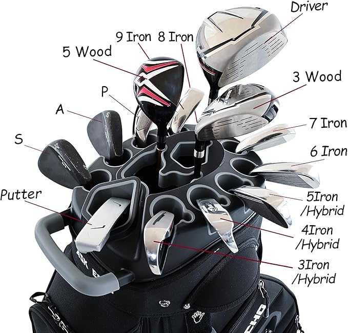 ASK ECHO T-Lock Golf Cart Bag with 14 Way Organizer Divider Top, Premium Cart Bag with Handles and Rain Cover, for Men