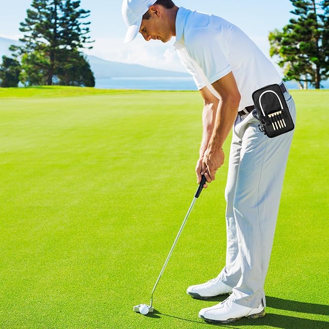 Golf Ball Bag Valuables Pouch,Golf Tee Bag Pouch Accessories with Detachable Carabiner Large Capacity Multiple Compartments can Store 12-15 Balls,Tees,Gloves,Mobile Phone and Keys,Black and White
