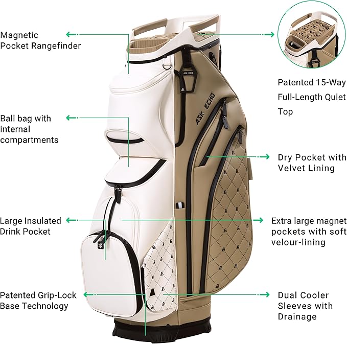 ASK ECHO Soundless Cart Golf Bag with 15 Way Full Length Dividers Golf SLC-130LE Cart Bag