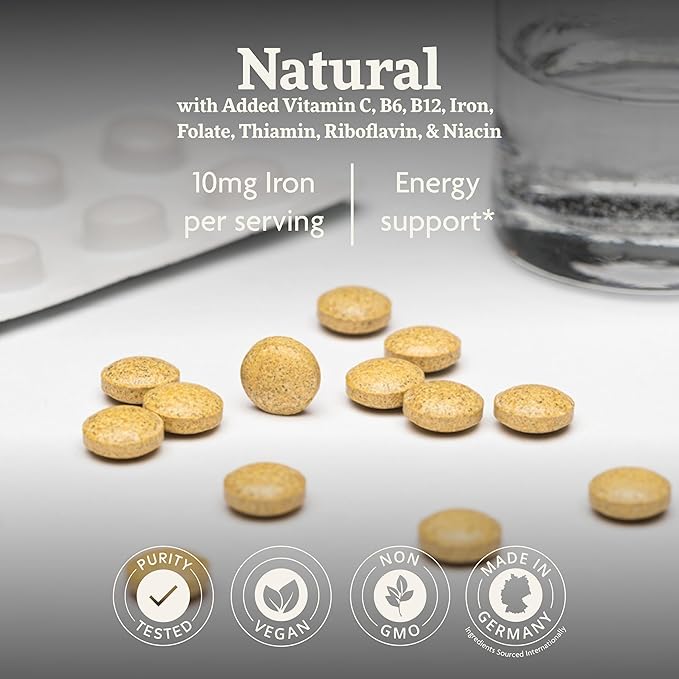 Floradix Iron Tablets - Iron Supplement with B Vitamins, Folic Acid, Vitamin C & More - Energy Support - Vegetarian & Gluten-Free - 120 Tablets (120 Servings)