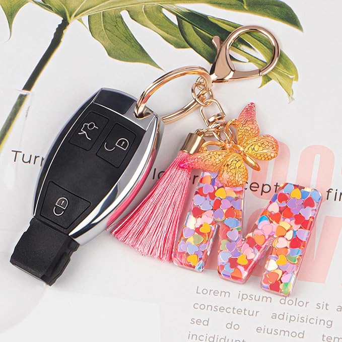 Suweibuke Colourful Cute Initial Letter Keychains for Women Girls with Tassel Butterfly, Charm for Purse Handbags Backpacks