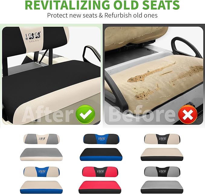 10L0L Golf Cart Seat Covers Kit - Universal Fit for EZGO TXT/RXV Front Seats | Breathable Mesh Fabric | Easy Installation | Black & Beige (No Staples Required)