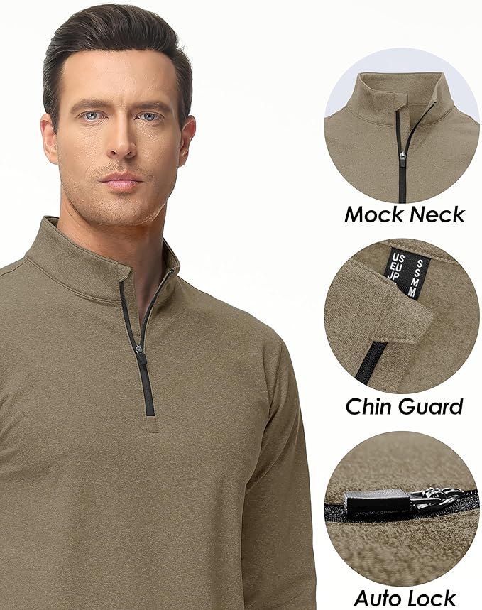 Boladeci Men's Quarter Zip Pullover Premium Fleece Lined Heather Long Sleeve Golf Shirts Midweight 1/4 Half Zip Sweatshirts