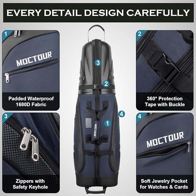 Golf Travel Bags for Airlines with Wheels & ABS Hard Case Top, Protect Your Clubs, Waterproof 1680D Oxford Fabric and Oversize Tank Wheels, Lightweight and Easy to Maneuver