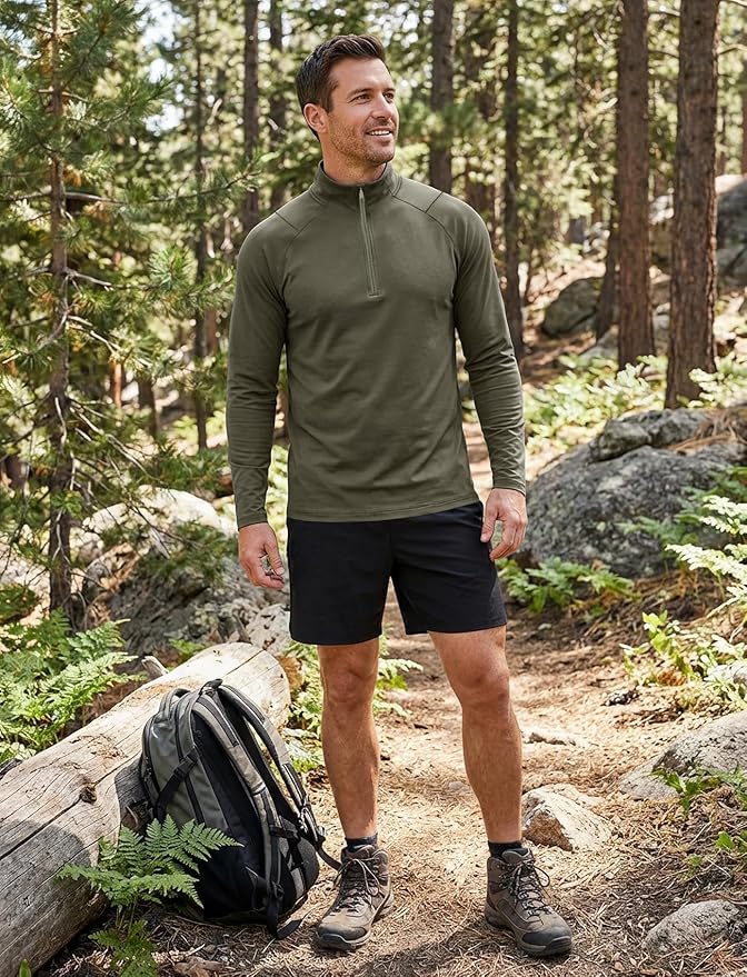 Zengjo Mens Quarter Zip Athletic Pullover Mid-Weight 1/4-Zip Running Workout Shirt Moisture Wicking