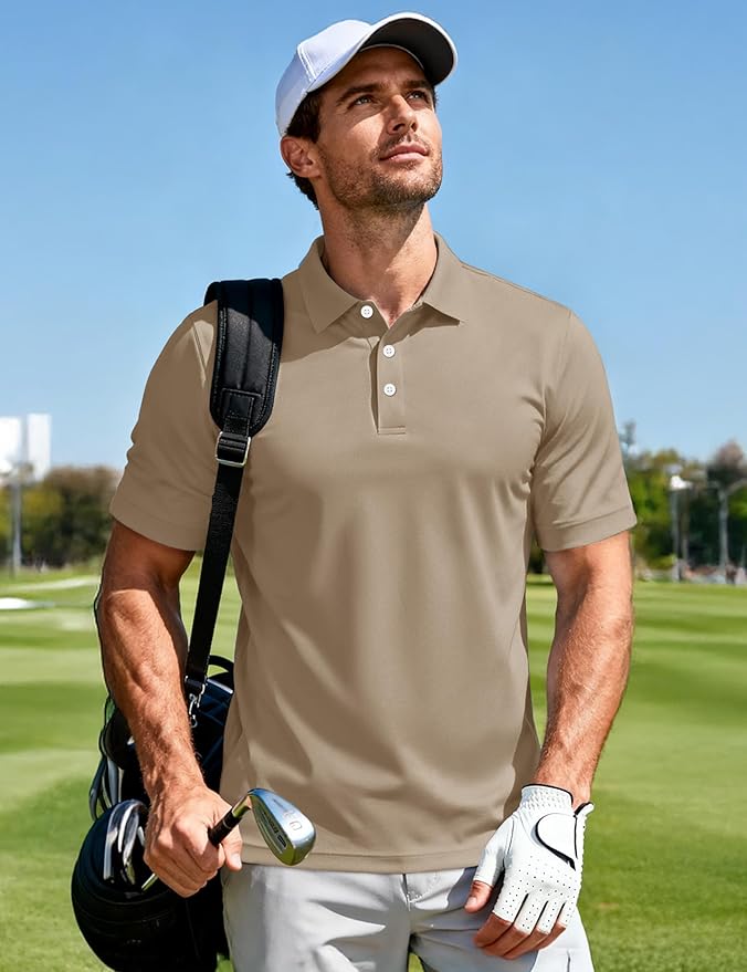 MAGCOMSEN Men's Polo Shirts 3 Buttons Casual Work T Shirts Quick Dry Short Sleeve Golf Shirt Pique Jersey Outdoor Performance