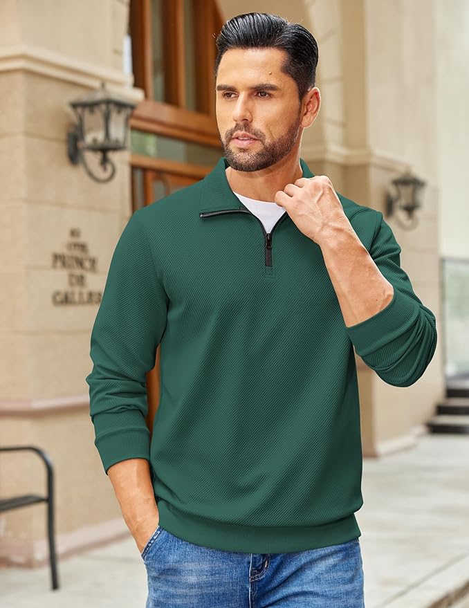 COOFANDY Mens Quarter Zip Pullover Sweatshirts Lightweight Long Sleeve Mock Neck Sweater Polo