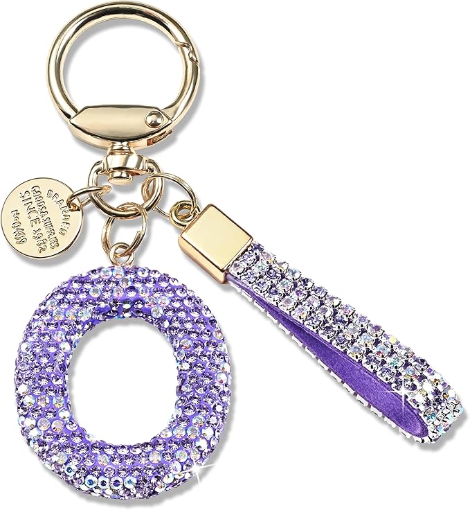 Pink Blue White Initial Letter Keychain Gift for Women Girls Bling Sparkly Cute Backpack Car Key Accessories Lanyard