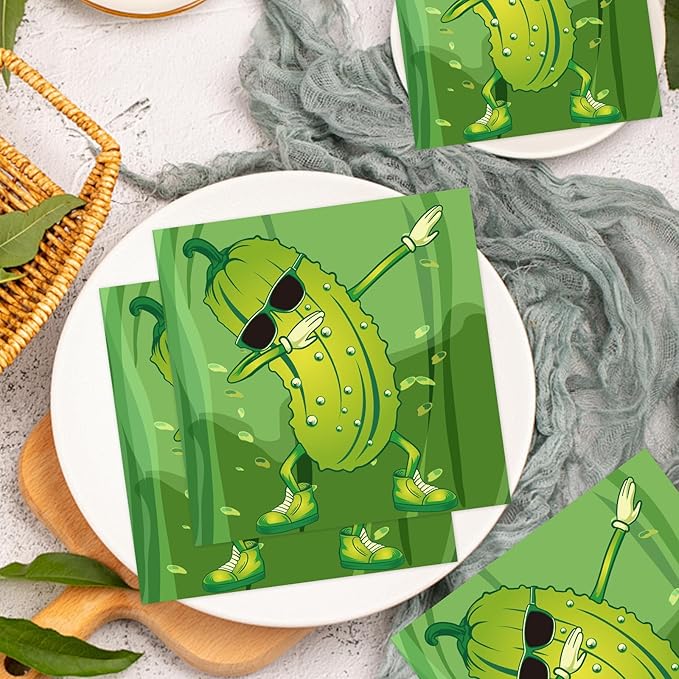 Pickle Party Napkins Decorations, Disposable Paper Pickle Napkins Supplies Pack of 50, Funny Birthday Party Baby Shower Decor Size 6.5 Inch