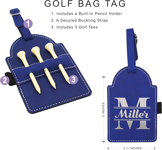 Custom Engraved Golf Luggage and Bag Tag - Personalized Golfing Accessories Gift for Golfer, Mom, Dad, Him, Her (Blue with Silver)