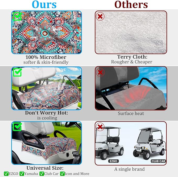 Golf Cart Seat Covers, Golf Cart Seat Towel Blanket, Suitable Yamaha, EZGO, Club Cars, Icon and More 2-Seats Cart, 100% Microfiber, Essential Golf Cart Accessories, 51'' x 31''
