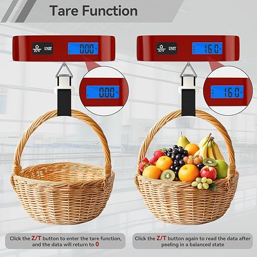 Luggage Scale, Dr.meter Luggage Weight Scale Backlight LCD Display PS02 110lb/50kg Electronic Balance Digital Postal Travel Accessories with Rubber Paint Handle Temperature Sensor, Red