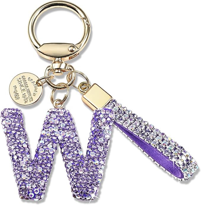 Pink Blue White Initial Letter Keychain Gift for Women Girls Bling Sparkly Cute Backpack Car Key Accessories Lanyard