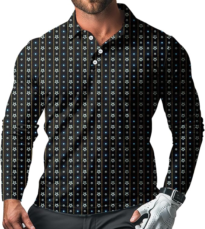 Men's Long Sleeve Golf Shirt Quick Dry 3 Button Work Fishing Outdoor Casual Collar Shirt