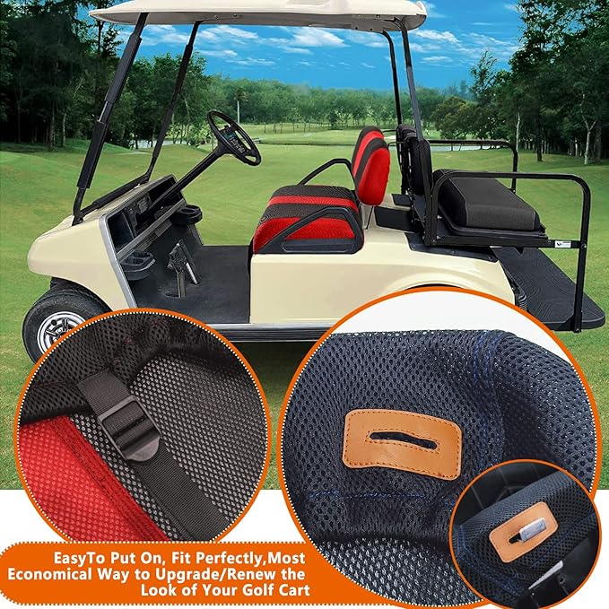 Golf Cart Washable Seat Cover Kit, 2 Passager Front Seat Covers Fit for Club Car DS OEM Ordinary Seat Cushion