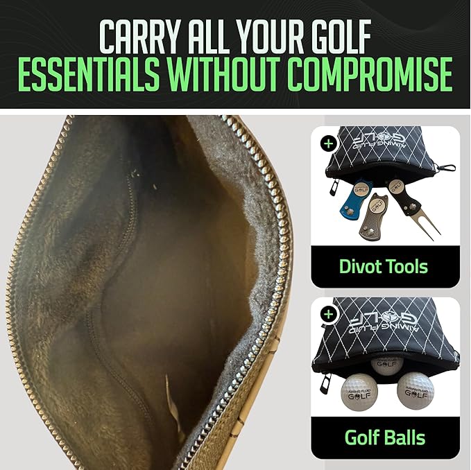 Premium Leather Golf/Travel Valuables Pouch – Luxury Zippered Utility Bag I Diamond Stitching I 360° Swivel Clip I Soft Interior for Golf Accessories & Travel Essentials (Black)