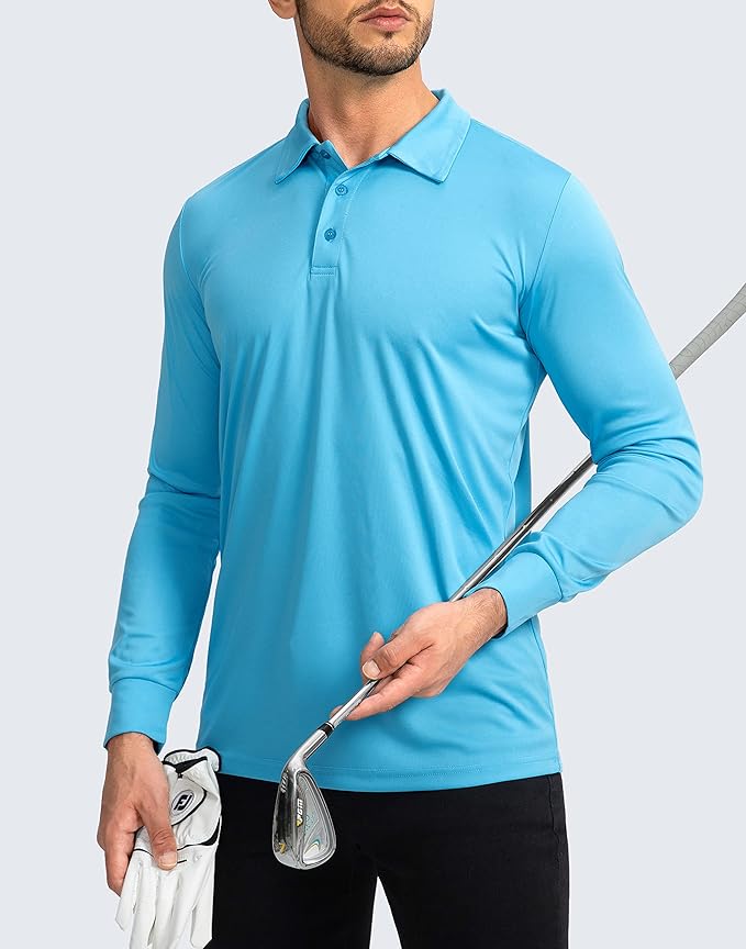 Men's Polo Shirt Long Sleeve Golf Shirts Lightweight UPF 50+ Sun Protection Cool Shirts for Men Work Fishing Outdoor