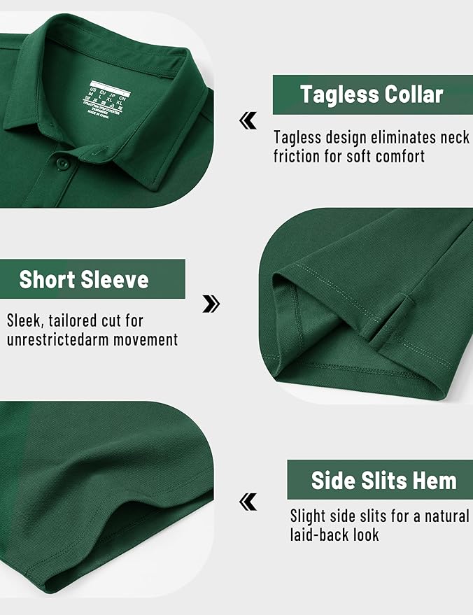 TACVASEN Mens Polo Shirts Short Sleeve Pique 3 Buttons Golf Polo Cooling Performance Moisture Wicking Shirt