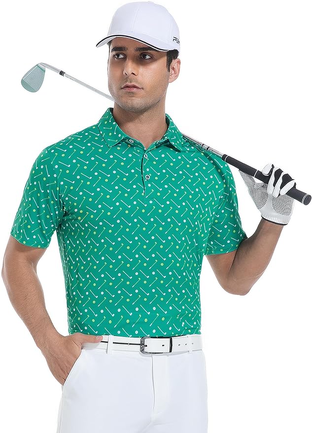 Esabel.C Golf Shirts for Men Dry Fit Performance Short Sleeve Print Moisture Wicking Collared Shirt