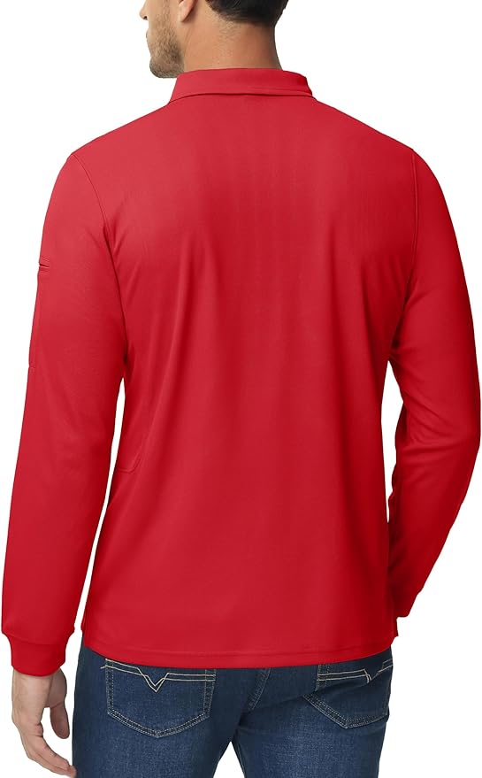 MAGCOMSEN Men's Polo Shirts 3 Button Quick Dry Performance Long Sleeve Tactical Shirts Pique Jersey Golf Shirt