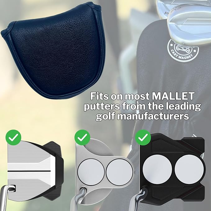 Classic Blade and Mallet Putter Headcovers with Madson Golf Cart Magnet for Secure Positioning and Quick Access, Protective PU Leather Head Covers, Magnetic Golf Accessories