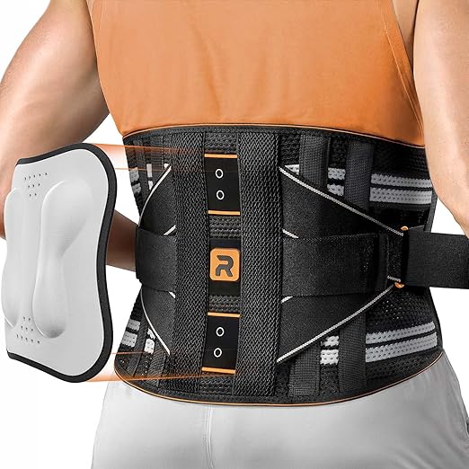 Lower Back Brace for Women, Back Belt Support for Men with 8 Stays, Soft Lumbar Support with Full Protection, Orange Size M