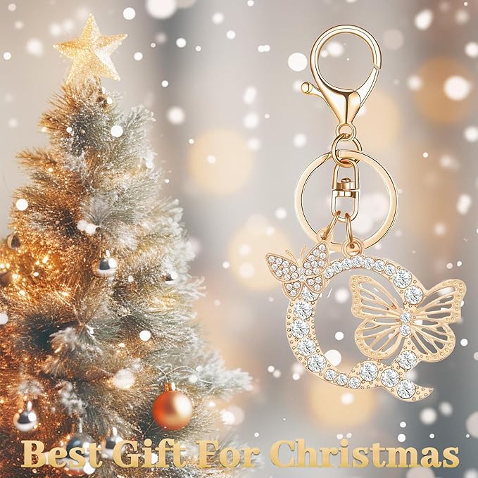 Gold Plated Alphabet Initial Letter Keyring Keychain for Women Girls Crystal Key Chains for Wallet Backpack Bag Charm