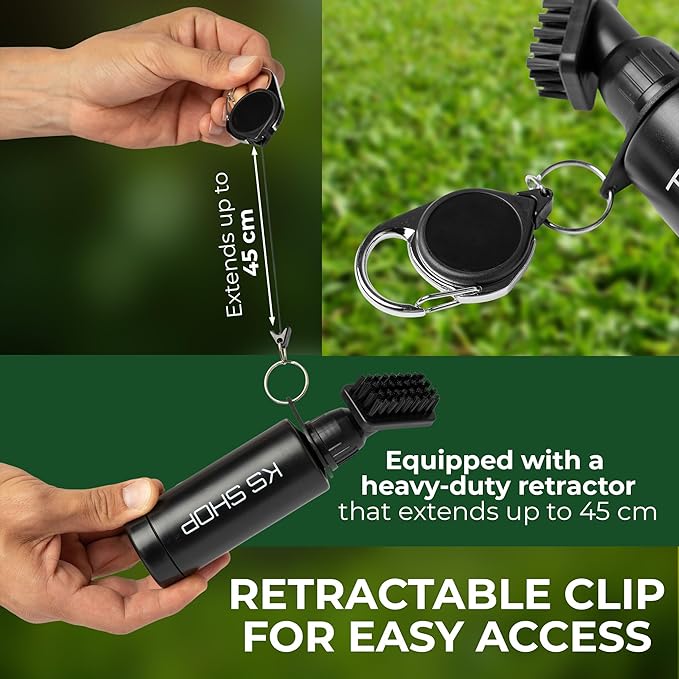 Golf Club Brush Cleaner 5oz (150ml) | Lightweight 70g | 45cm Retractable Clip | Nylon Bristles Golf Brush | Golf Accessories for Men and Women