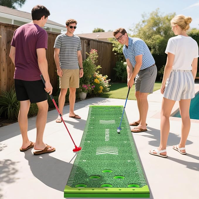 ULTIMATE Golf Game Set, Indoor Outdoor 11FT Putting Green Mat w/ 2 Adjustable Putters, 6 Balls & 12 Hole Covers, Golf Pratice Training Mat for Party, Backyard, Home and Office