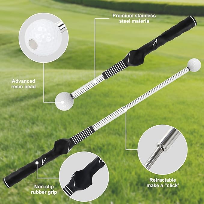 Retractable Golf Swing Trainer with Instant Click Sound Feedback, Pro-Level Golf Training Aid for Indoor Outdoor Practice,Golf Grip Trainer for Golfers to Improve Swing Consistency & Accuracy