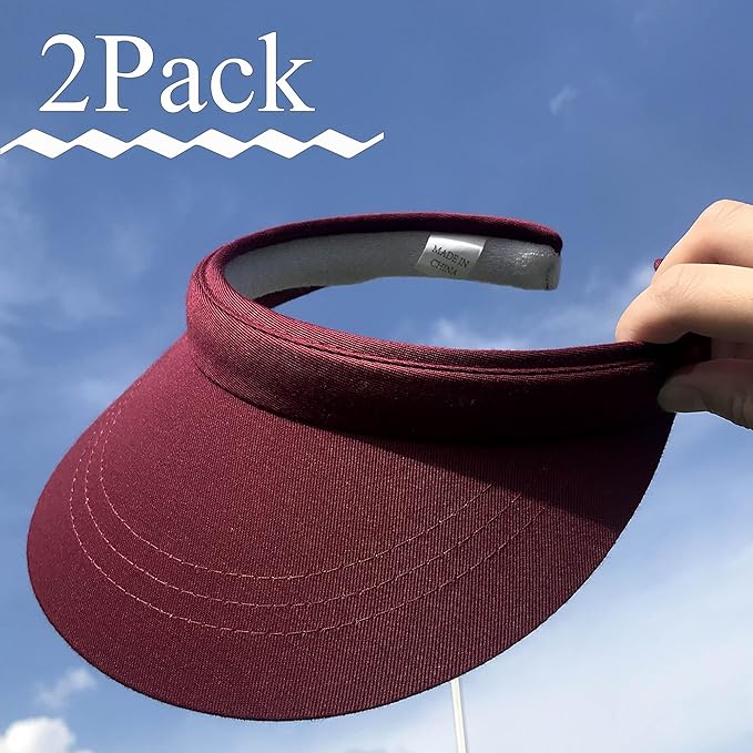 2 Pack Visor Women Men Sun Hat Clip On Visors Adjustable Sport Wide Brim Cap