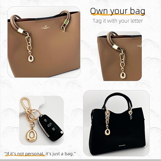 Gold Bubble Heart, Cherry, Bow & More Designs Letter Initial Keychain Bag Charms – Cute Purse Charms for Handbags