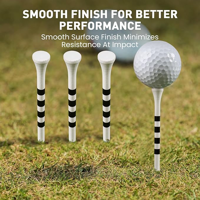 FINGER TEN Golf Tees Wood 3 1/4 2 3/4 Inch Value 50/120 Count, Durable Tees with Bright Colored Stripes for Consistent Height, 70mm 83mm Long Tees Ideal for Golfers