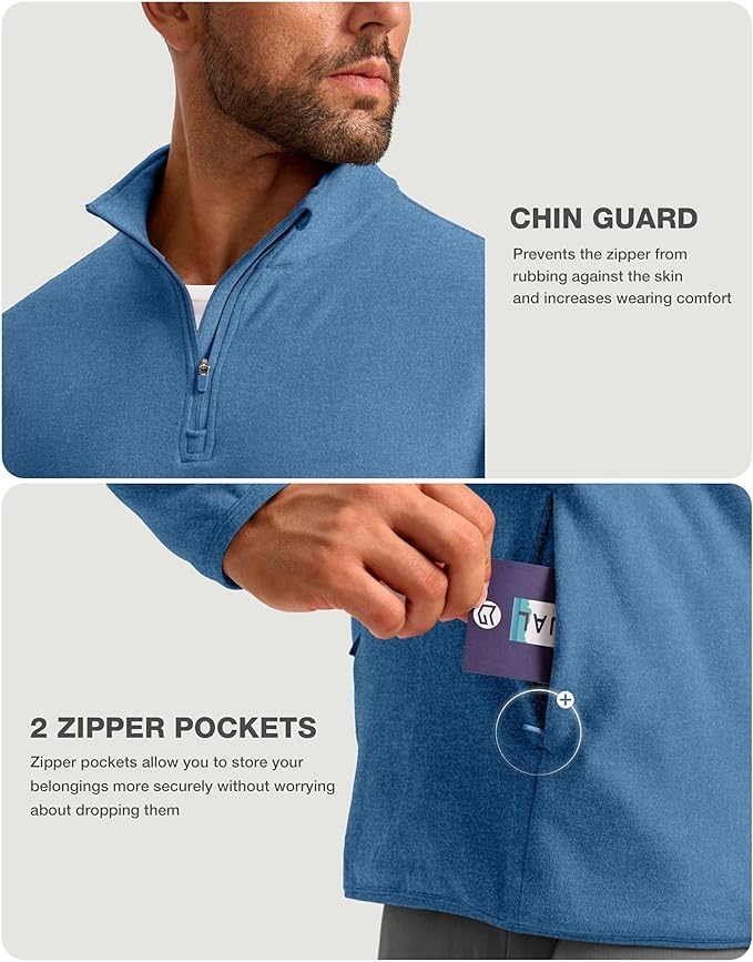 G Gradual Mens Quarter Zip Pullover Fleece with 2 Zipper Pockets Long Sleeve Golf Shirt Winter Athletic Sweater Lightweight