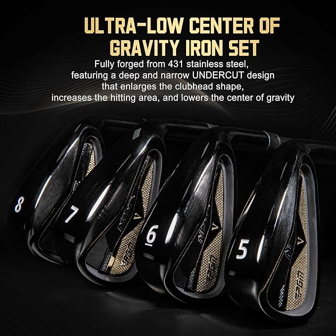 PGM NSR V 18 Piece Men's Complete Golf Club Sets - Adjustable Loft Titanium Driver (0.86 COR), Precision Weighted Fairway Woods, Forged Irons, CNC Milled Putter, with Stand Bag - Right Handed