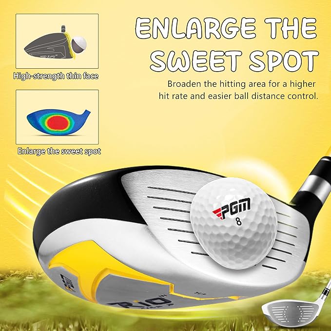 PGM Junior Golf Clubs Set - Kids Golf Clubs for Ages 3-5, 6-8, 9-12 | Right Handed - Oversized Sweet Spot 360cc Driver - Lightweight Graphite Shafts - Golf Stand Bag