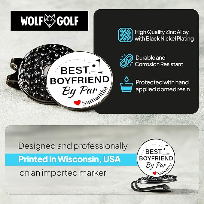 Wolf Golf Towels Golf Ball Marker Hat Clip Gift Set | Best Husband by Par or Best Boyfriend by Par | | 1 Magnetic Clip + 3 Ball Markers | Golf Accessories for Men