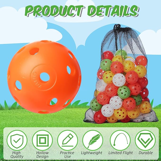 80 Pack Practice Golf Balls Limited Flight 42 mm Golf Training Airflow Hollow Plastic Ball for Women Men Indoor Outdoor Driving Range Swing Practice Home