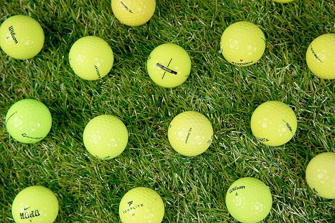 48-Pack Clean Green Recycled Yellow Golf Balls - Neon Colored - Used Good Condition - Includes Mesh Carry Bag - Cheap Golf Balls for Men and Women