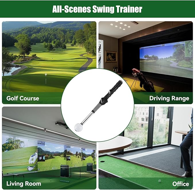 Retractable Golf Swing Trainer - Golf Swing Training Aid with Arm Band,Golf Grip Trainer ＆ Practice Gifts ＆ Swing Tempo Click Stick Right-Handed Training Aid for All Golfers,Indoor & Outdoor Use