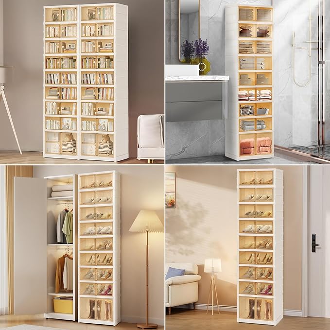 Portable Extra Large Folding Shoe Rack Set of 2, Shoe Organizer Storage Box for Closet With Magnetic Clear Door, Shoe Storage Cabinet for Living Room, Entryway(9 layers—18 Pairs, Style-B)