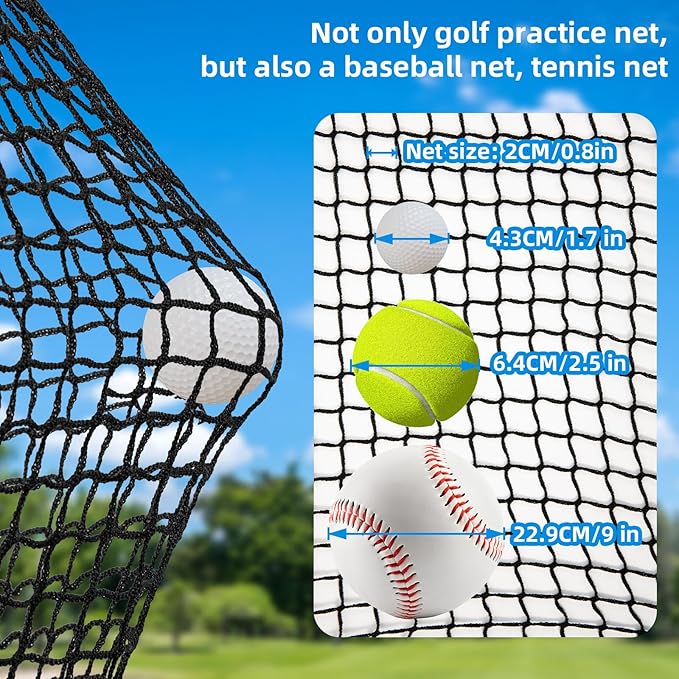 Golf Net,10Feet Golf Practice Net with 12pcs Spring snap and 4pcs Carabiner, Sports Practice Barrier Net, Heavy Duty Ball Netting Golf Hitting Net, DIY Ball Net,Baseball Net and Chipping Net