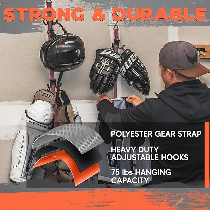 UTTY Hanging Multipurpose Portable Hockey Gear Drying Rack - Durable Gear Keeper & Sports Equipment Organizer - 6 Durable Adjustable Hooks, Support Light to Heavy Weight for Home, Travel & Outdoor Use